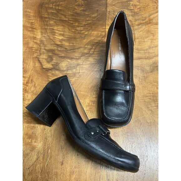 Vtg 90s Bandalino 8.5 M Black Leather Shoes Block Heel Career Old Money Chunky - Picture 8 of 10